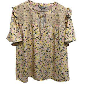 0904 Oliver Bonas Plus Loose Fit Smocked Neck Short Sleeve Pullover Blouse